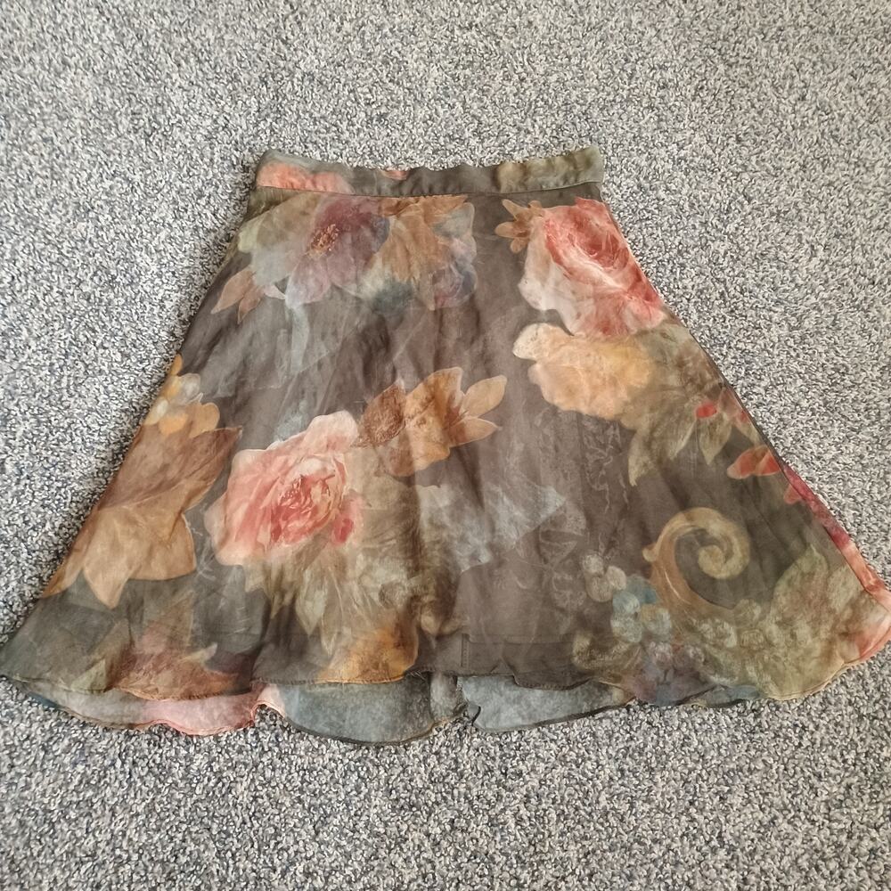 Vintage 90s Sheer Floral Flowy Fairy Garden Flower Boho Mini Skirt Small 26x19